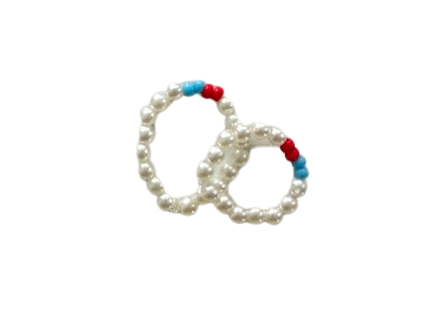 "Red, Blue and Pearl" Stretchy Ring